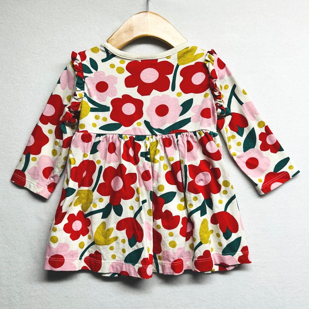 Hanna Andersson Floral Dress Girls 12-18M Multicolor Ruffle Long Sleeve - Picture 2 of 8